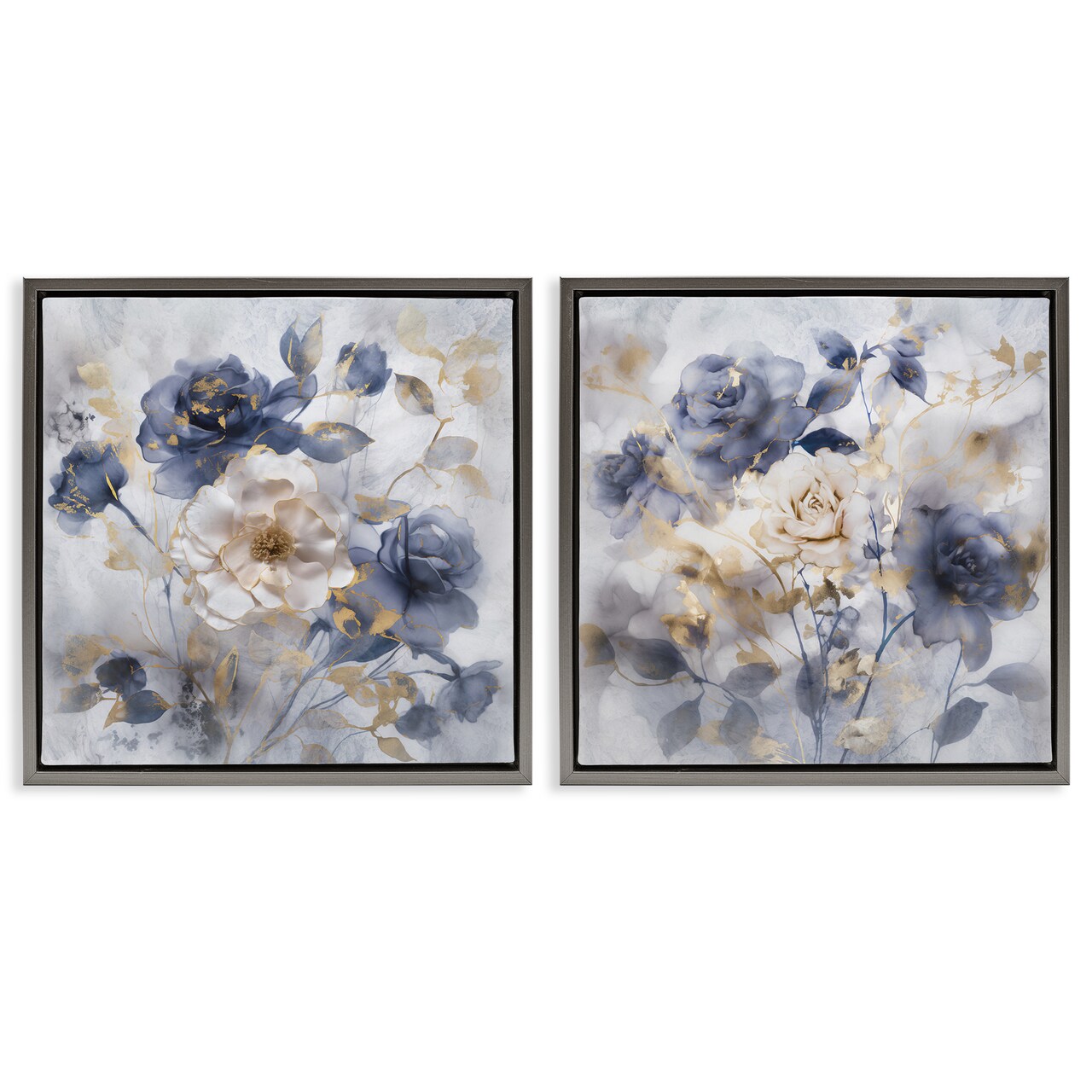 Stupell Industries Blue & Gold Accented Roses 2pc Floating Frame Set By Irene Weisz
